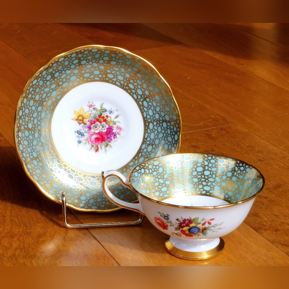 Rare Signed Hammersley Bone China Teal Footed Tea Cup and Saucer